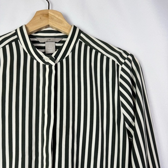 H&M Green & White Vertical Stripe Long Sleeve Button Down 4 - Picture 2 of 4